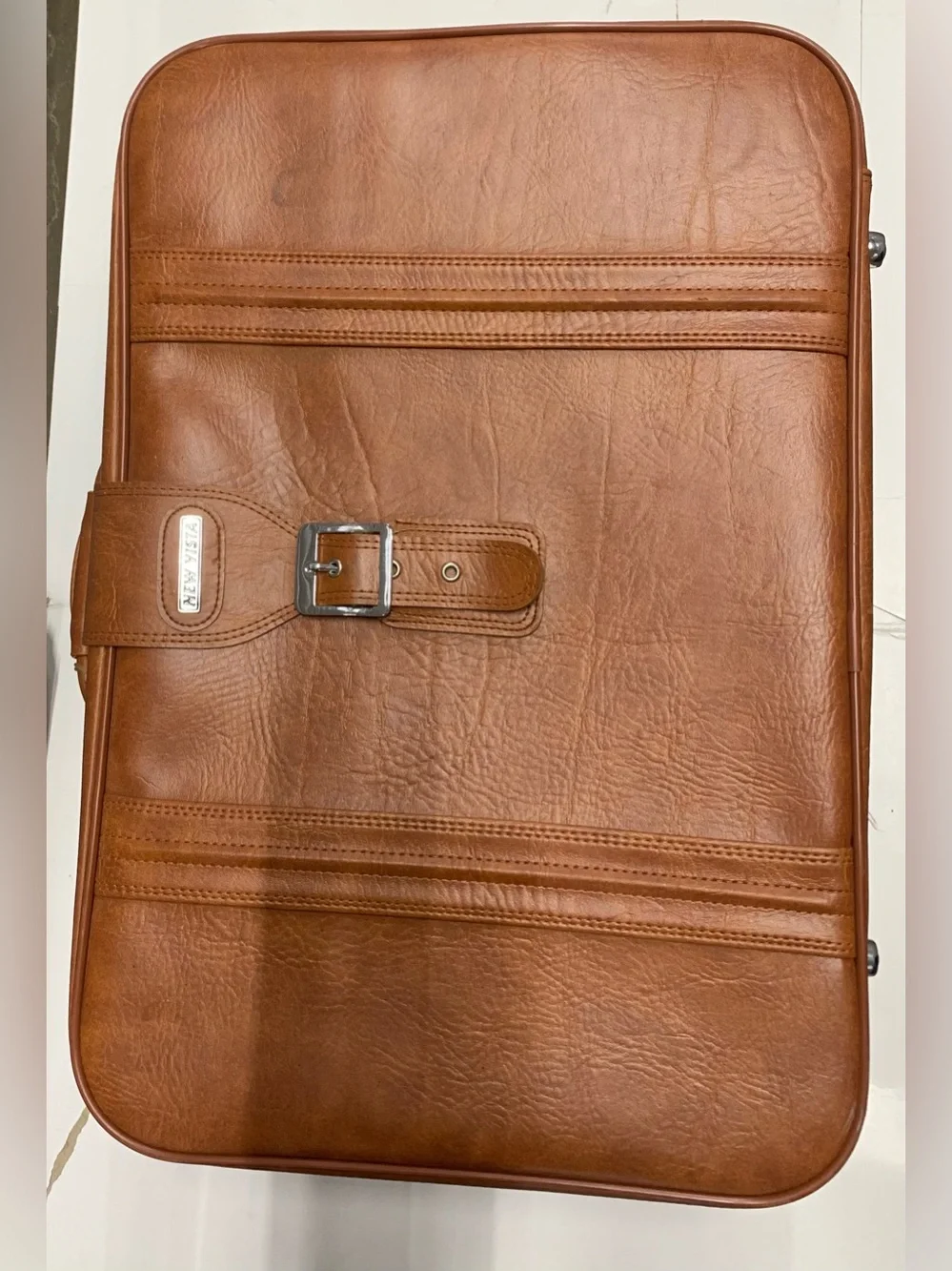 New Vista Brown Faux Leather Suitcase 23-25in Solid w/ Clothing Compartment